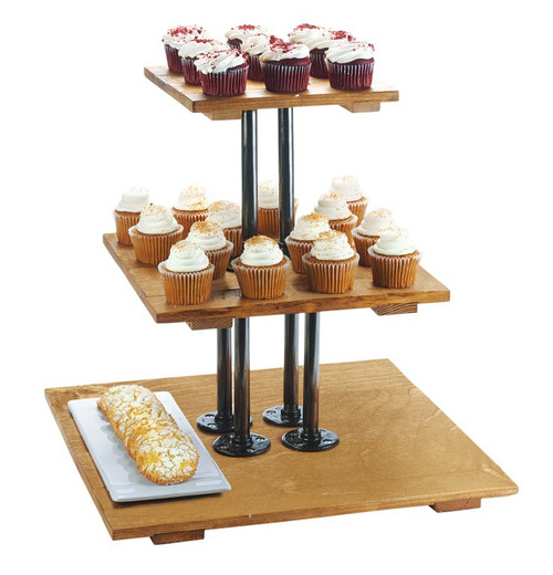 Cal-Mil 3428-99 20-3/4" W x 20-3/4" D x 20" H Rustic Pine Square Wood 3-Tier Madera Riser Display