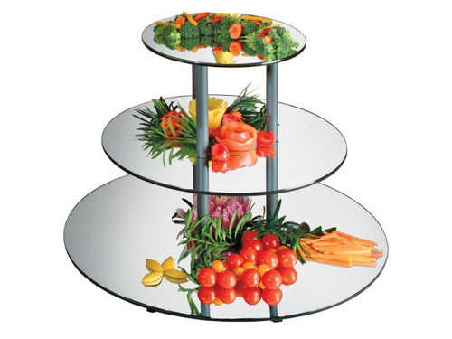 Cal-Mil MT240 24" Dia. x 18 3/4" H 3 Tiers Round Metal Frame Black Gourmet Mirror Riser