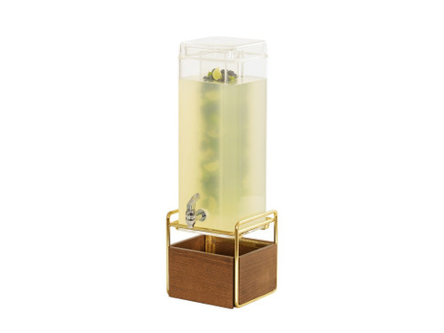 Cal-Mil 3703-3INF-46 8 1/4" W x 10" D x 24" H 3 Gallon Single Wallnut Base Brass Frame Infusion Chamber Mid - Century Beverage Dispenser