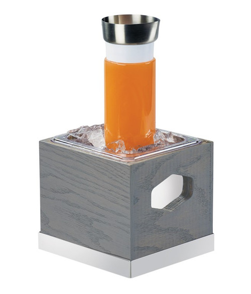 Cal-Mil 3800-6-83 7.5" W x 7.5" D x 7" H Square Gray Wash Clear Polycarbonate Pan with Mirrored Base Trim in Oak Wood Ashwood Ice Housing