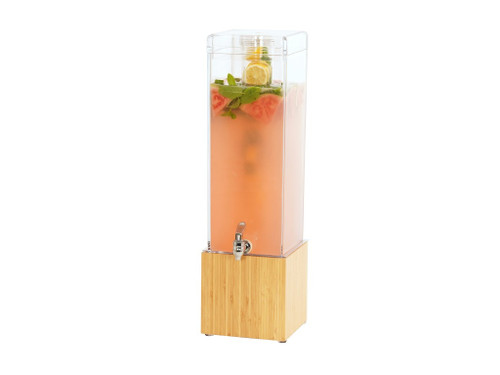 Cal-Mil 1527-3INF-60 8 1/4" W x 9 3/4" D x 25 3/4" H 3 Gallon Bamboo Base Acrylic Drip Tray Infusion Chamber BPA Free Beverage Dispenser