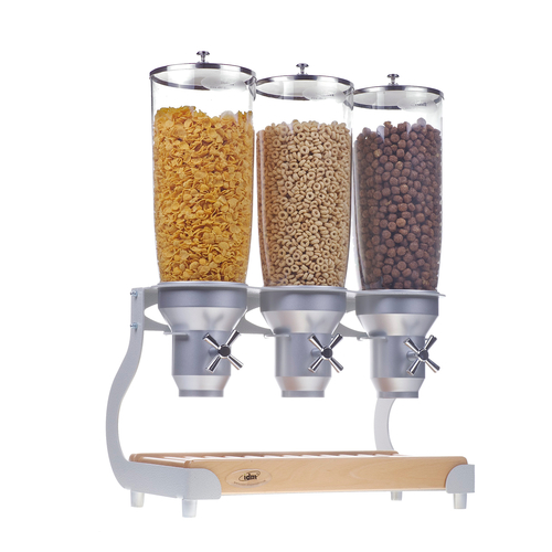 Cal-Mil 3516-3-98 (3) 5 L. Cylinders Wood / Metal Stand Beechwood Cereal Dispenser