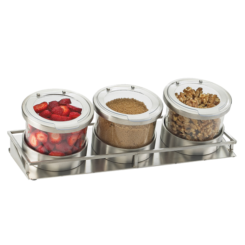 Cal-Mil 1850-5-55HL 32 Oz. Rectangular  Metal Base with Round Glass Jars Cold Condiment Display