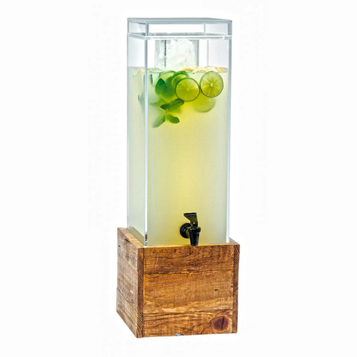 Cal-Mil 1527-3INF-99 8 1/2" W x 8 1/2" D x 26 3/4" H 3 Gallon Acrylic Rustic Pine Base Madera Beverage Dispenser