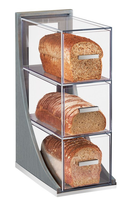 Cal-Mil 3815-83 6 1/2" W x 13" D x 20 1/4" H 3 Tier Gray Wash Oak Wood Countertop Self Serve Ashwood Bread Case