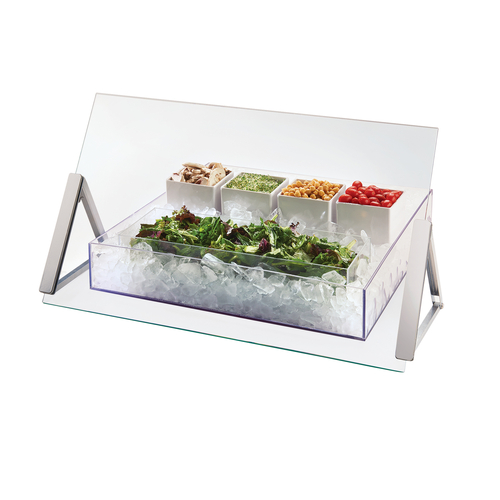 Cal-Mil 3478-4-39 8" W x 9" D x 18" H Stainless Steel Green Glass Guard Full-Service Portable Sneezeguard