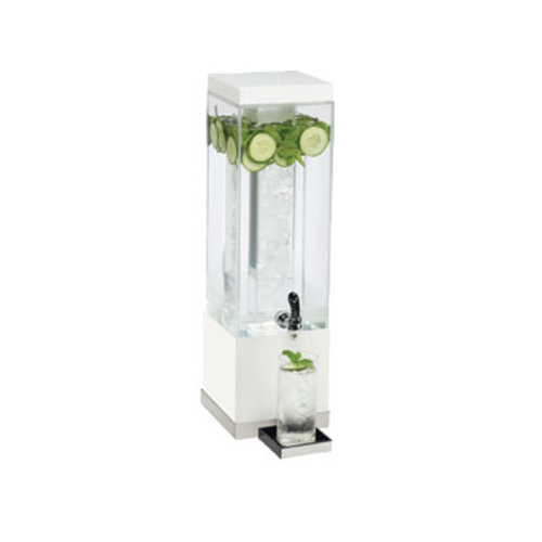 Cal-Mil 3002-3-55 7 3/4" W x 7 3/4" D x 25 3/4" H 3 Gallon White Metal Frame Clear Acrylic Body Single Square Luxe Beverage Dispenser