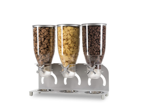 Cal-Mil 3510-3-39 18 1/2" W x 6" D x 17 3/4" H 3.5 L 4 - Wing Knob Platinum Metal Stand Removable Crumb Catcher BPA Free Cereal Dispenser