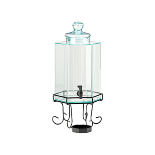 Cal-Mil 1111 10" W x 10" D x 22" H 2 Gallon Black Wire Base Hexagon Glass Body Ice Chamber BPA Free Beverage Dispenser