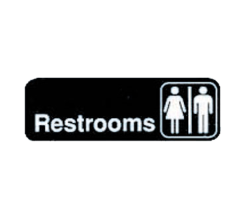 TableCraft Products 394517 3" W x 9" H "Restrooms" White On Black Plastic Cash & Carry Sign