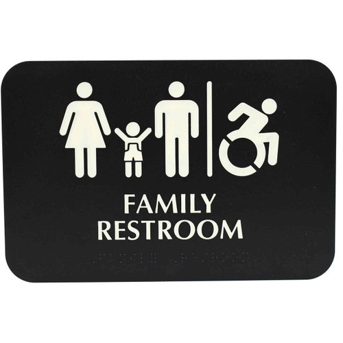 TableCraft Products 695651 6" W x 9" H "Family "Restroom" White On Blue Plastic Cash & Carry Sign