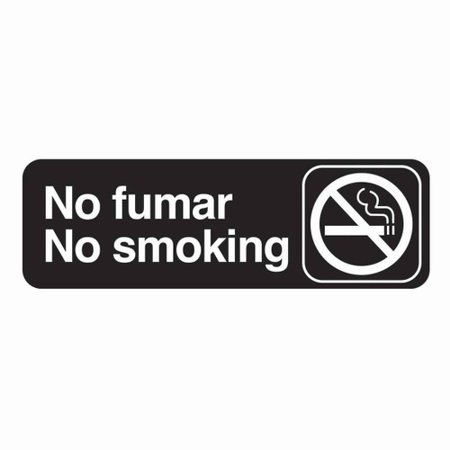 TableCraft Products 394589 3" W x 9" H "No Fumar/No Smoking" White On Black Plastic Cash & Carry Sign