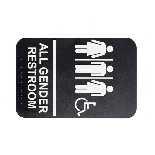TableCraft Products 695652 6" W x 9" H "All Gender Restroom" White On Black Plastic Cash & Carry Sign