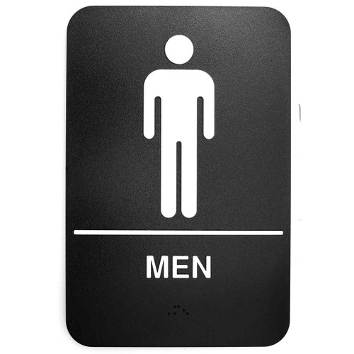 TableCraft Products 695635 6" W x 9" H "Men" Restroom White On Black Plastic Cash & Carry Sign