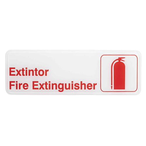 TableCraft Products 394582 3" W x 9" H "Extintor/Fire Extinguisher" Red On White Plastic Cash & Carry Sign