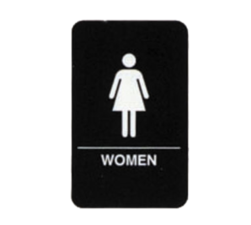 TableCraft Products 695634 6" W x 9" H "Women" Restroom White On Black Plastic Cash & Carry Sign