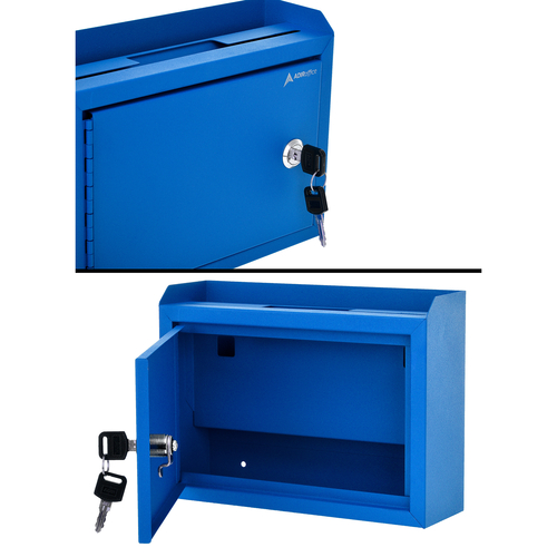 Alpine ADI631-02-BLU Blue Finish Wall Mountable Suggestion Box with Key and Lock