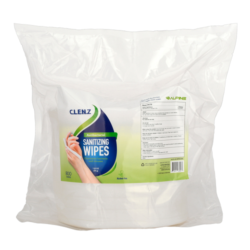 Alpine ALPC-US-WIPES-800 8.35" W x 8.45" H x 8.35" D 800 Count Light Lemon Scent CLENZ Antimicrobial Sanitizing Wipes