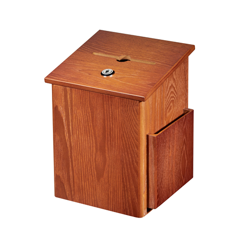 Alpine ADI632-01-MEO Medium Oak Finish Wood Suggestion Box with Lock and Key