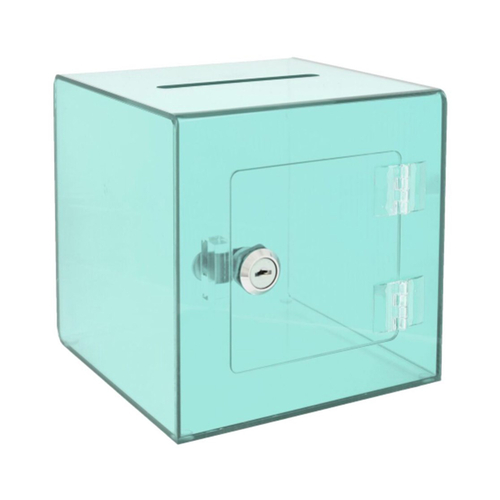 Alpine ADI637-02-3-CRG 10" x 10" x 10"H Clear Green Acrylic Lock & Key Suggestion Box