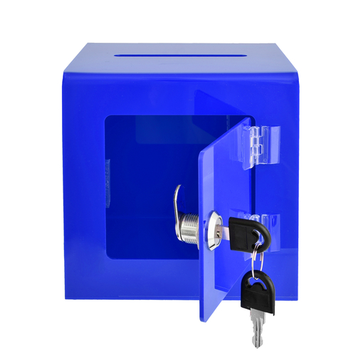 Alpine ADI637-02-1-BLU 6" W x 6" D x 6" H Blue Acrylic Rear Door Suggestion Box