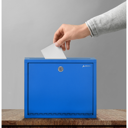 Alpine ADI631-03-BLU 12" x 3" x 10"H Blue Finish Wall Mountable with Key & Lock Suggestion Box