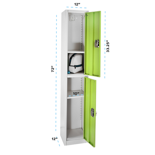 Alpine ADI629-202-GRN 12" W x 72" H x 12" D (2) Compartment Green Steel Storage Locker