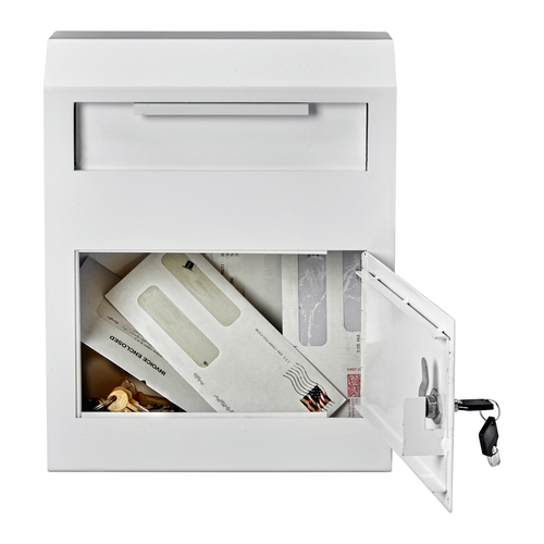 Alpine ADI631-07-WHI 12" W x 4" D x 15" H Heavy Duty Wall Mount White Finish Secured Drop Box