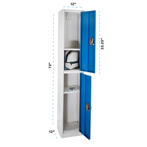 Alpine ADI629-202-BLU 72"H x 12"W Double Compartment Blue Finish Steel Storage Locker