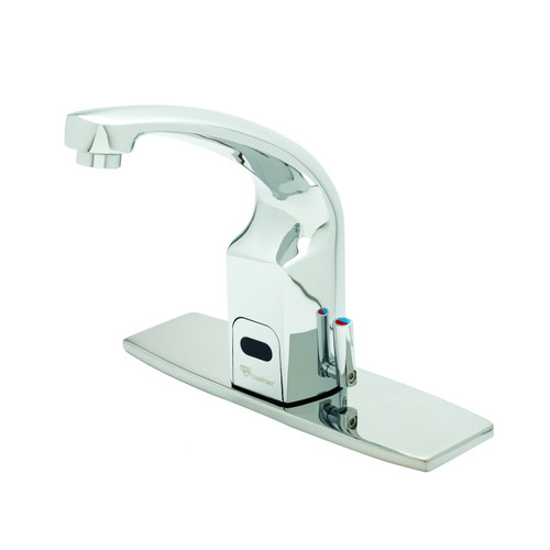T&S Brass EC-3132-8DP 8" Centers Deck Plate 2.2 Gpm Vandal Resistant Aerator Chrome-Plated Brass Stainless Steel Flexible Supply Lines ChekPoint Above Deck Electronic Faucet