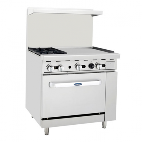 Atosa AGR-2B24GR-NG 36" W Natural Gas 2 Open Burners 1 Griddle & Oven CookRite Range - 136,000 BTU