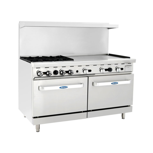 Atosa AGR-4B36GR-LP 60" W Liquid Propane 4 Open Burners 1 Griddle 2 Oven CookRite Range - 221,000 BTU