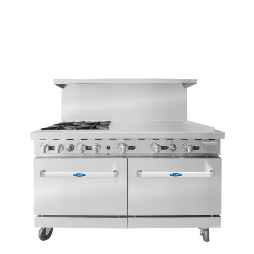 Atosa AGR-4B36GR-LP 60" W Liquid Propane 4 Open Burners 1 Griddle 2 Oven CookRite Range - 221,000 BTU