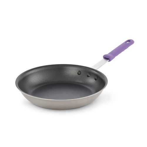 Vollrath 693212 12" Dia. Top x 2.5" H x 9.75" Dia. Bottom Stainless Steel with Purple Slip-On Silicone Sleeve Handle Tribute Fry Pan