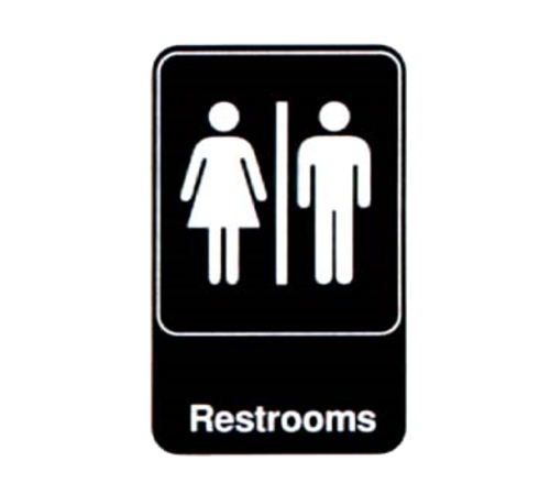 Vollrath 5617 9" x 6" White on Black Restrooms Sign