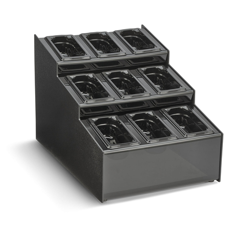 Vollrath CTCPAN9-9 15 1/2" W x 22" D x 14 5/8" H 9 Sections Black ABS Plastic Countertop Condiment Organizer
