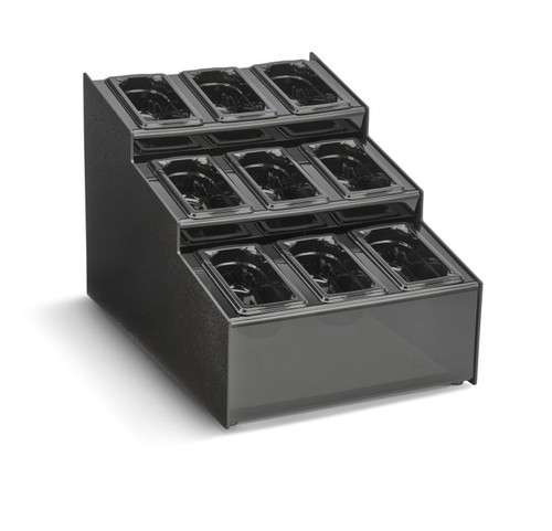 Vollrath CTCPAN9-9 15 1/2" W x 22" D x 14 5/8" H 9 Sections Black ABS Plastic Countertop Condiment Organizer