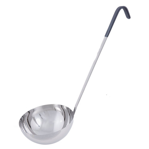 Vollrath 4987220 72 Oz. 18/8 Stainless Steel 11 Ga. 17" Grooved Hooked Black Kool-Touch Handle with Satin Finish Ladle