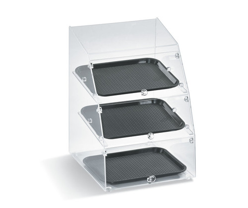 Vollrath MBC1014-3F-06 14.50" W x 21" H x 17" D Acrylic Counter Top Self Service with Curved Front and (3) Front Doors Display Case