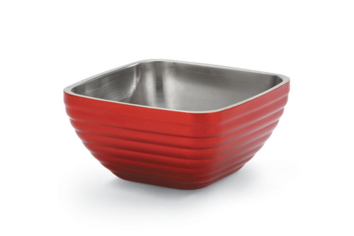 Vollrath 4763415 102.4 Oz. Metallic Dazzle Red Square Stainless Steel Double Wall Insulated Serving Bowl