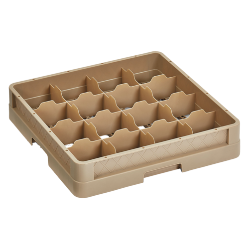 Vollrath CR4 19.75" W x 4" H x 19.75" D Full Size Beige Co-Polymer Plastic (16) Compartment Cup / Glass Traex Rack Max