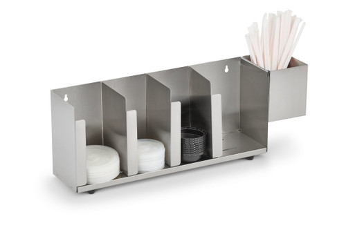 Vollrath CTL4 16-1/2" W x 5"D x 8" H Stainless Steel Horizontal (4) Section Adjustable Lid Organizer with Straw Holder