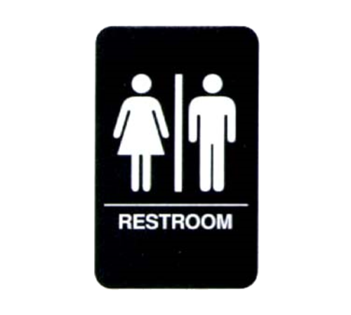 Vollrath 5633 9" x 6" White on Black Braille Restroom Sign