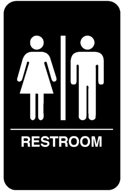 Vollrath 5633 9" x 6" White on Black Braille Restroom Sign