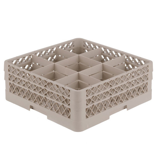 Vollrath TR13FF 19.75" W x 19.75" D Beige Co-Polymer Plastic (9) Compartment With 2 Extenders Traex Full Size Low Profile Glass / Stemware Rack