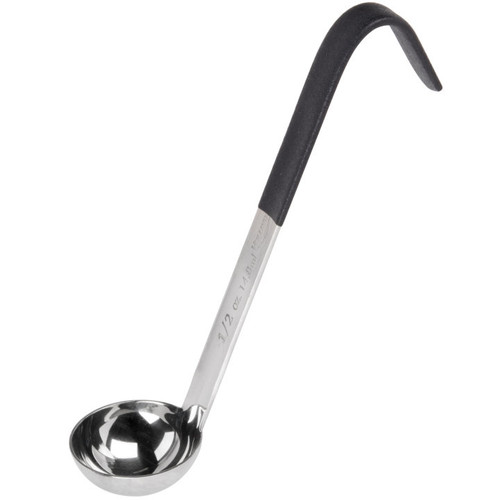 Vollrath 4980020 1/2 Oz. 18/8 Stainless Steel 14 Ga. 6" Grooved Hooked Black Kool-Touch One-Piece Heavy Duty Ladle