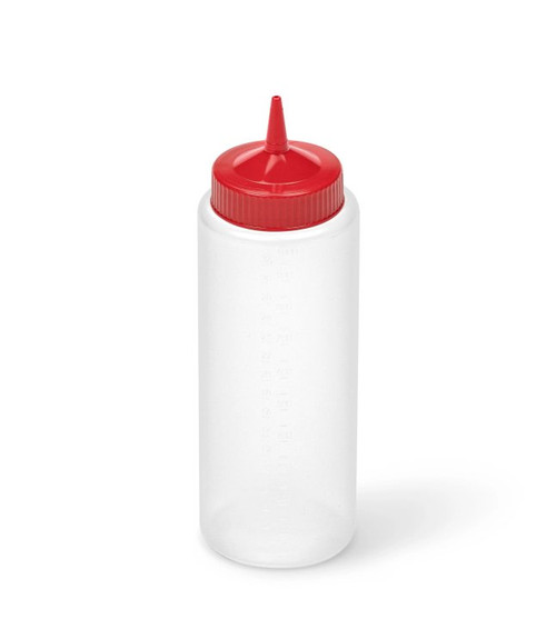 Vollrath 4932-1302 32 Oz. Wide Mouth Polyethylene Clear Bottle Red Cap Traex Color-Mate Squeeze Bottle Dispenser