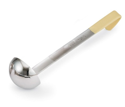 Vollrath 4980335 3 Oz. 18/8 Stainless Steel 14 Ga. 12 5/8 Grooved Hooked Ivory Kool-Touch Ladle