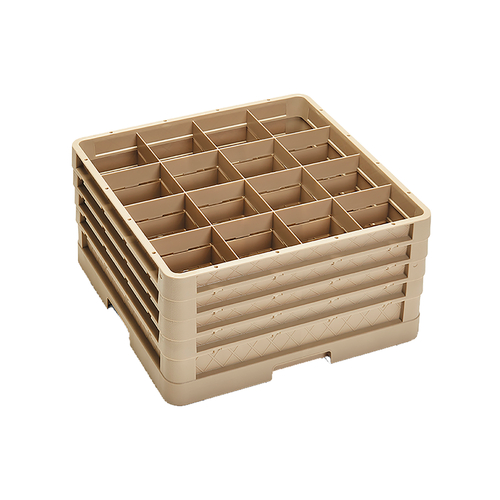 Vollrath CR4DDDD 19.75" W x 10.31" H x 19.75" D Full Size Beige Co-Polymer Plastic (16) Compartment Cup / Glass with 3 Extenders Traex Rack Max