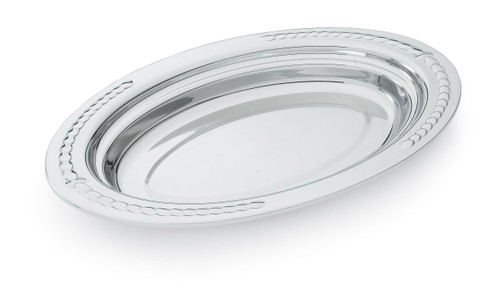 Vollrath 8231420 3 Quart 2" Deep Oval Stainless 1.2mm Thickness "Rings" Embossing On Rim Mirror Finish Miramar Decorative Food Pan